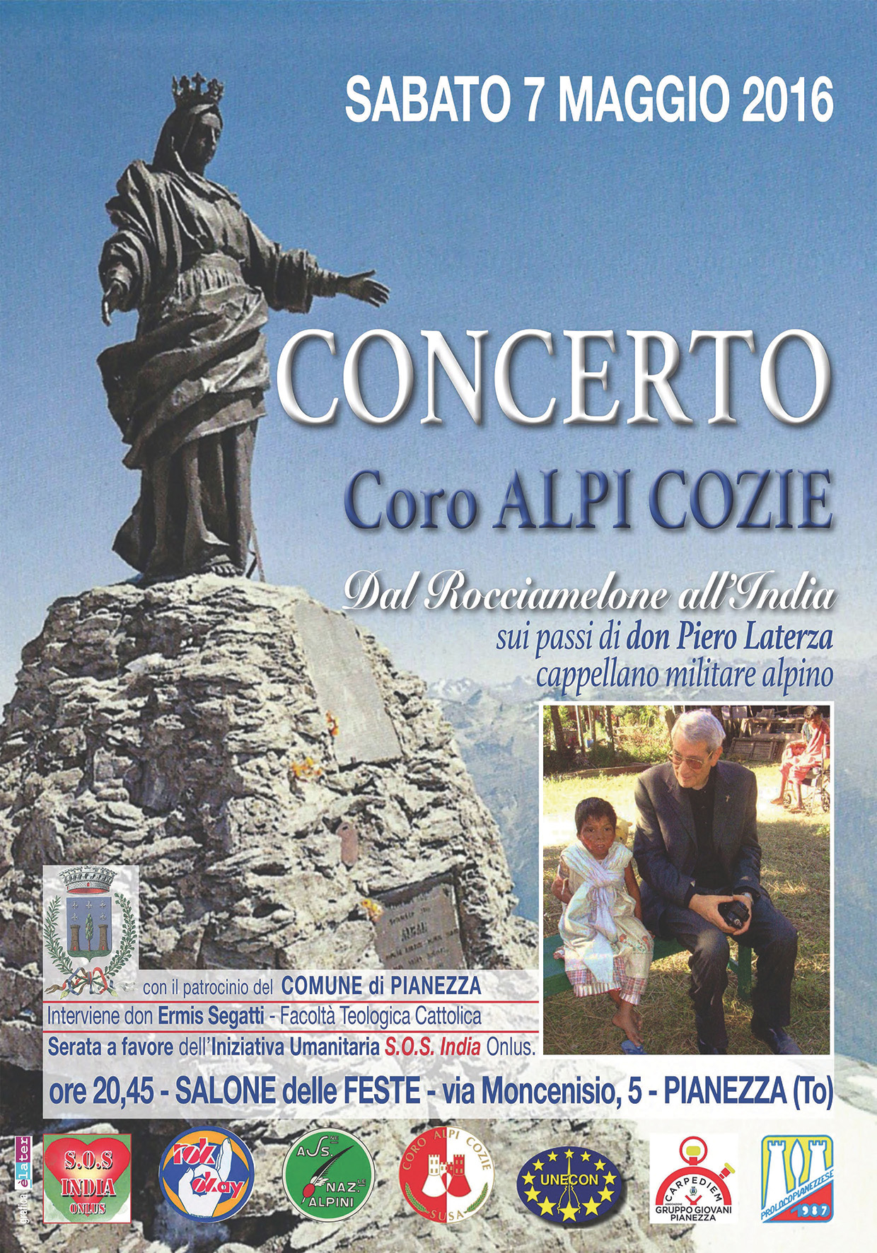 Concerto Coro Alpi Cozie 'Dal Rocciamelone all'India' sui passi di don Piero Laterza, cappellano militare alpino  Elater/SOSIndia/CAC/ANA