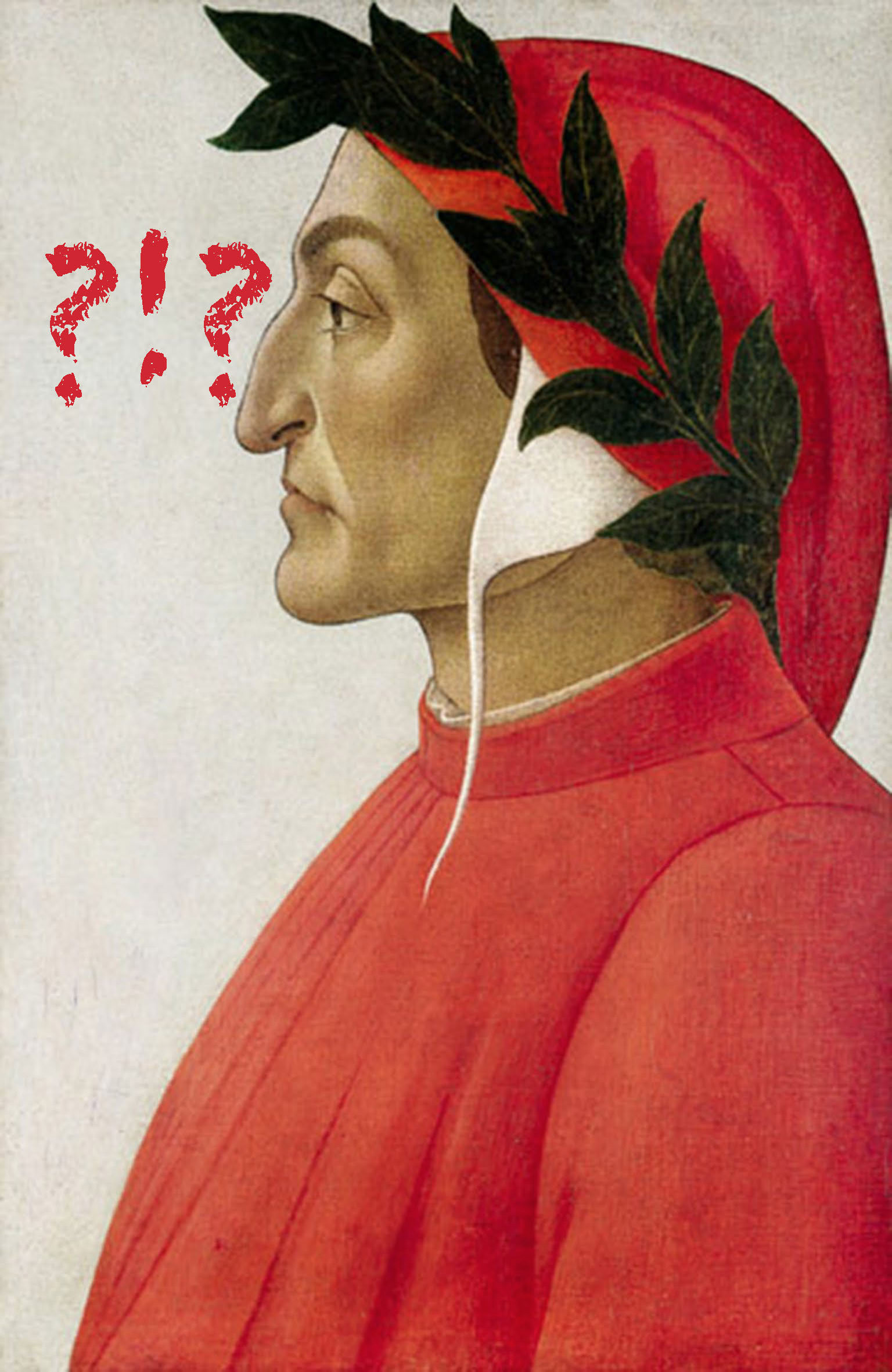 immagine 'modificata' (grafica Èlater) del ritratto 'Dante Alighieri', 1495, dipinto a tempera su tela, 55x47,5 cm., di Sandro Botticelli (1445-1510), opera originale conservata a Ginevra in collezione privata ©