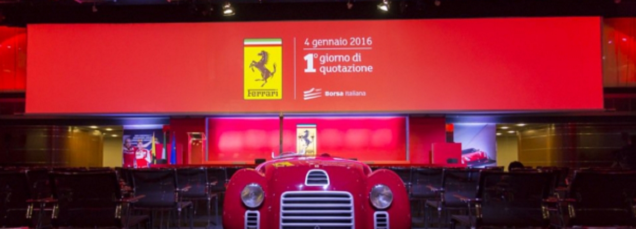 veduta della sala conferenze di Borsa Italiana, dove è stata annunciata la quotazione del titolo Ferrari, Milano, 4 gennaio 2016, foto © aut./AdnKronos/Sky/LSE-BorsaItaliana/Ferrari